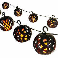 Solar Rattan Ball Flame Effect LED String Hanging Lights Waterproof Solar String Lights for Patio Garden Yard